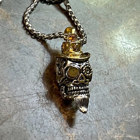 Day of the Dead Sugar Skull Skeleton Gambler Top Hat Necklace / Pendant #867 - Picture 7 of 15